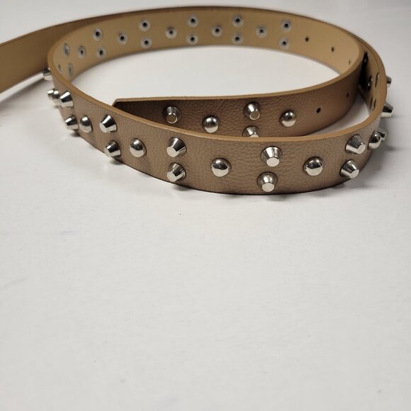 MENS WOMENS Beige Metal Stud Belt - Picture 2 of 15